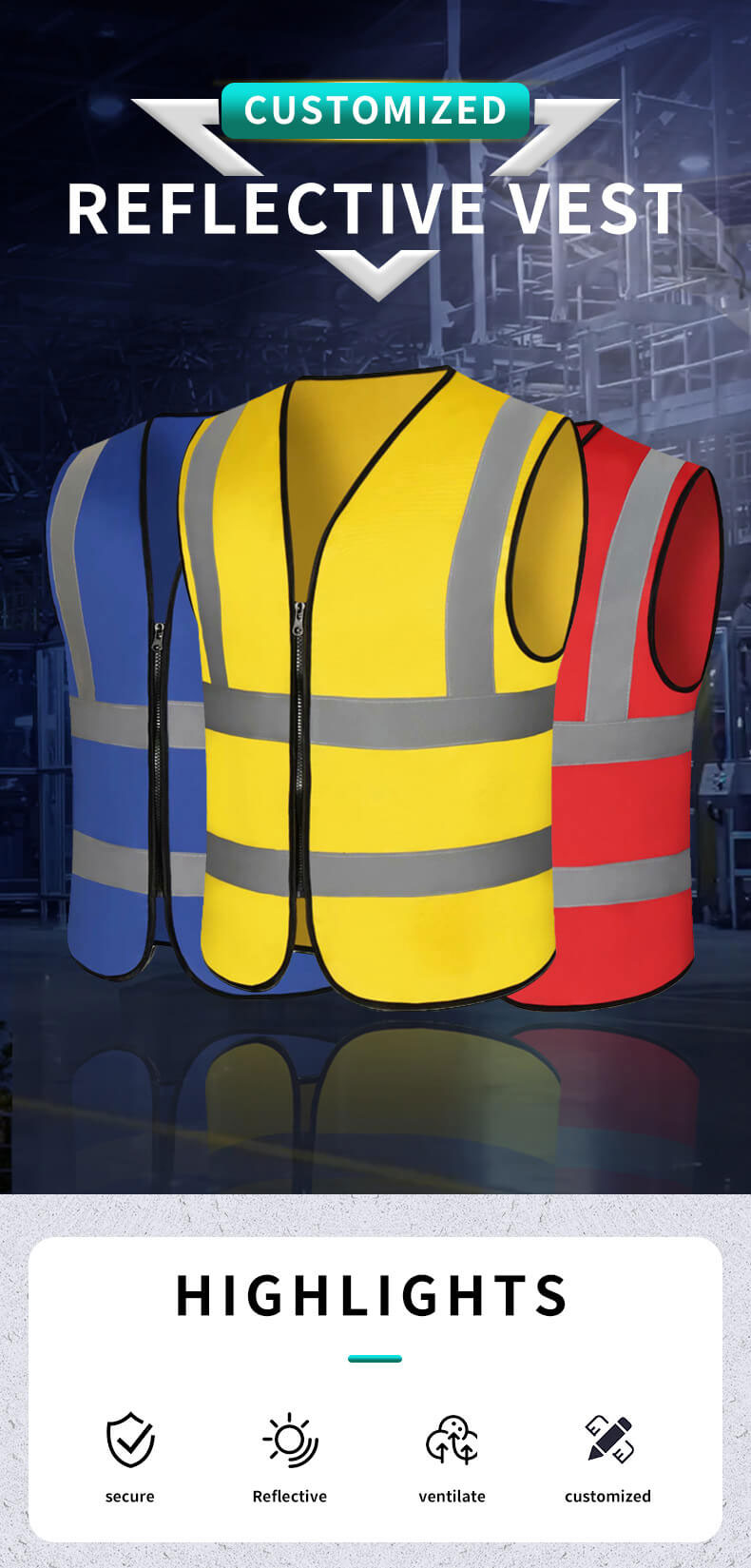 Two vertical and two horizontal high visual workwear vest7