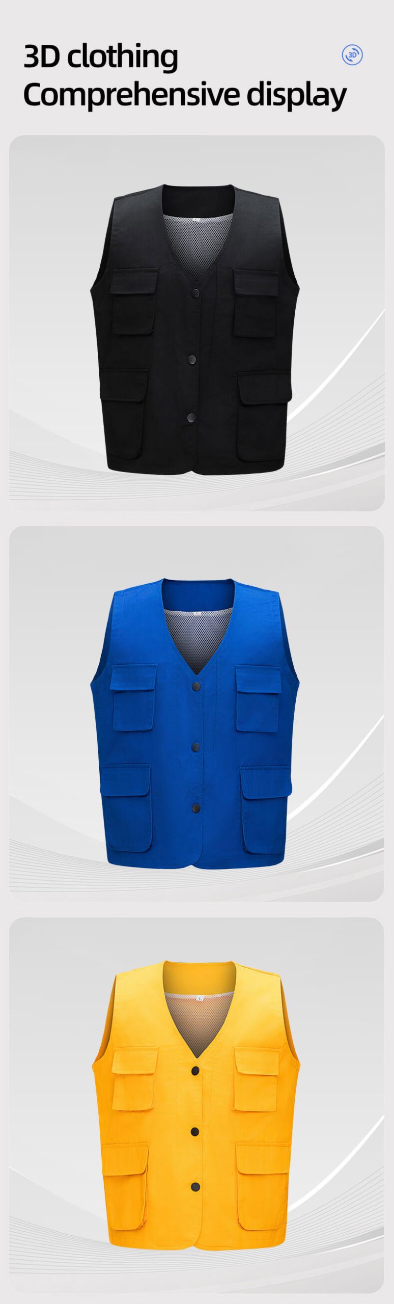 Concealed button solid color mesh work vest10
